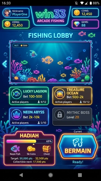 Cuplikan layar menu unduhan win33 untuk perangkat Android